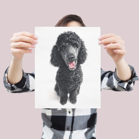 Watercolor Black Poodle Portrait Wall Art Print Poster, Unframed - Pet Artwork - Picture 4 of 6